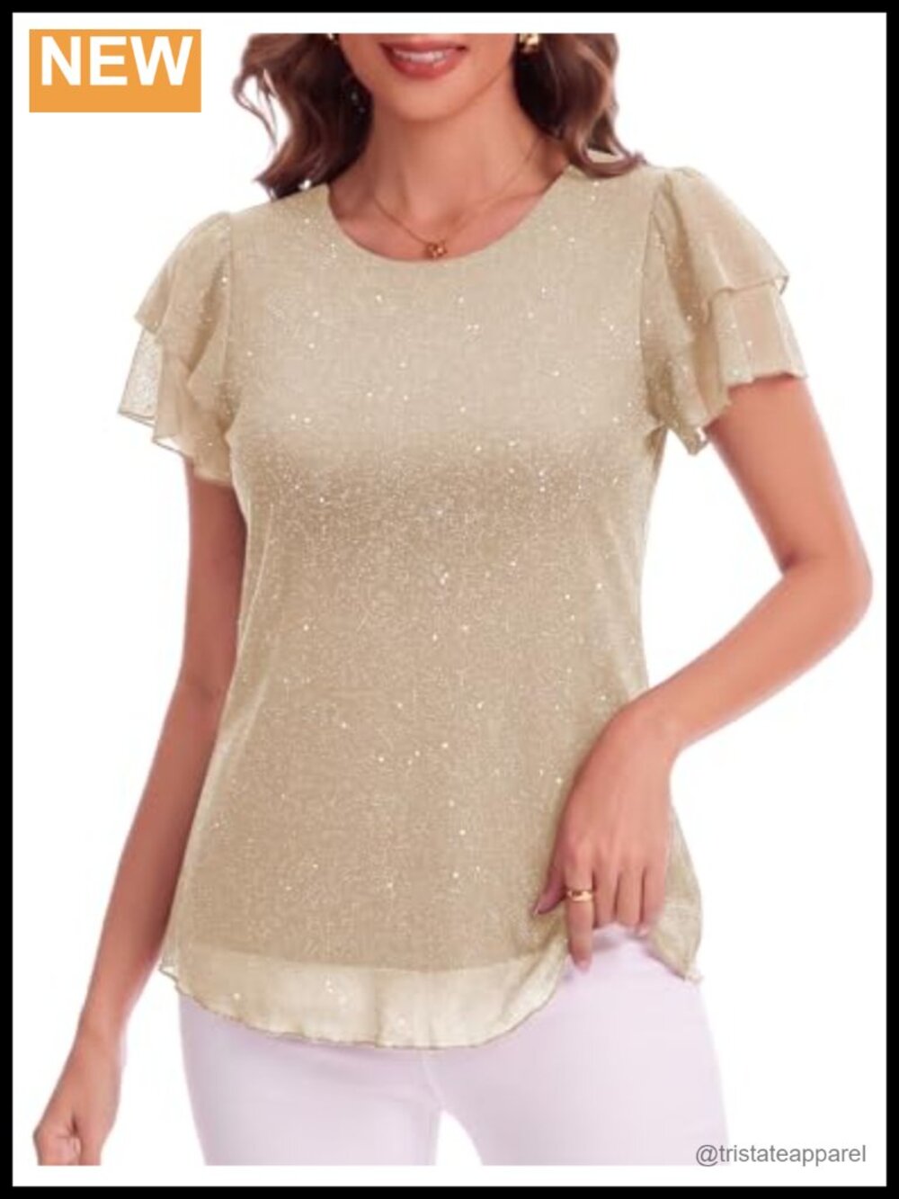 Women's Sequin Ruffle Sleeve Blouse Sparkly Party Top